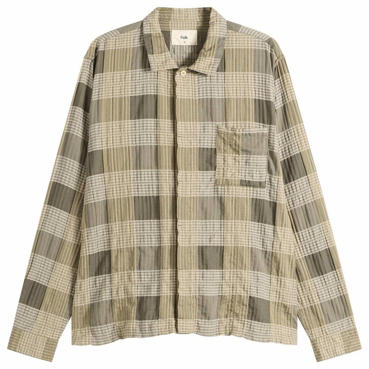 Photo: Folk Men's Patch Shirt in Sage Multicheck