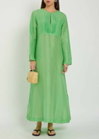 Tory Burch Pleated Linen and Silk-blend Midi Kaftan Dress Bright Green
