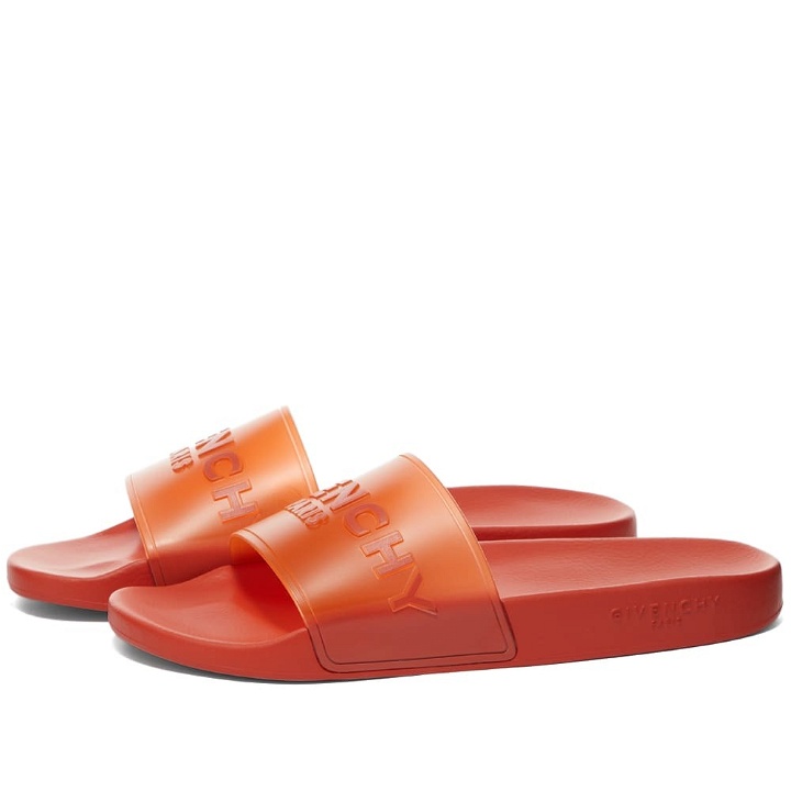 Photo: Givenchy Men's Logo Slide Sandal in Dark Orange