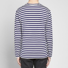 Comme des Garçons Play Men's Little Red Heart Long Sleeve Stripe T in Navy