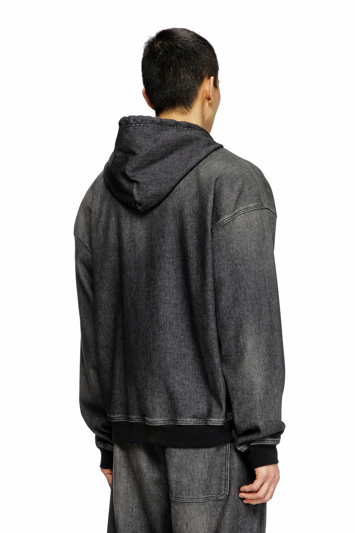 Diesel Zipped hoodie in dirt-effect Track Denim - Sweaters - Unisex - Black