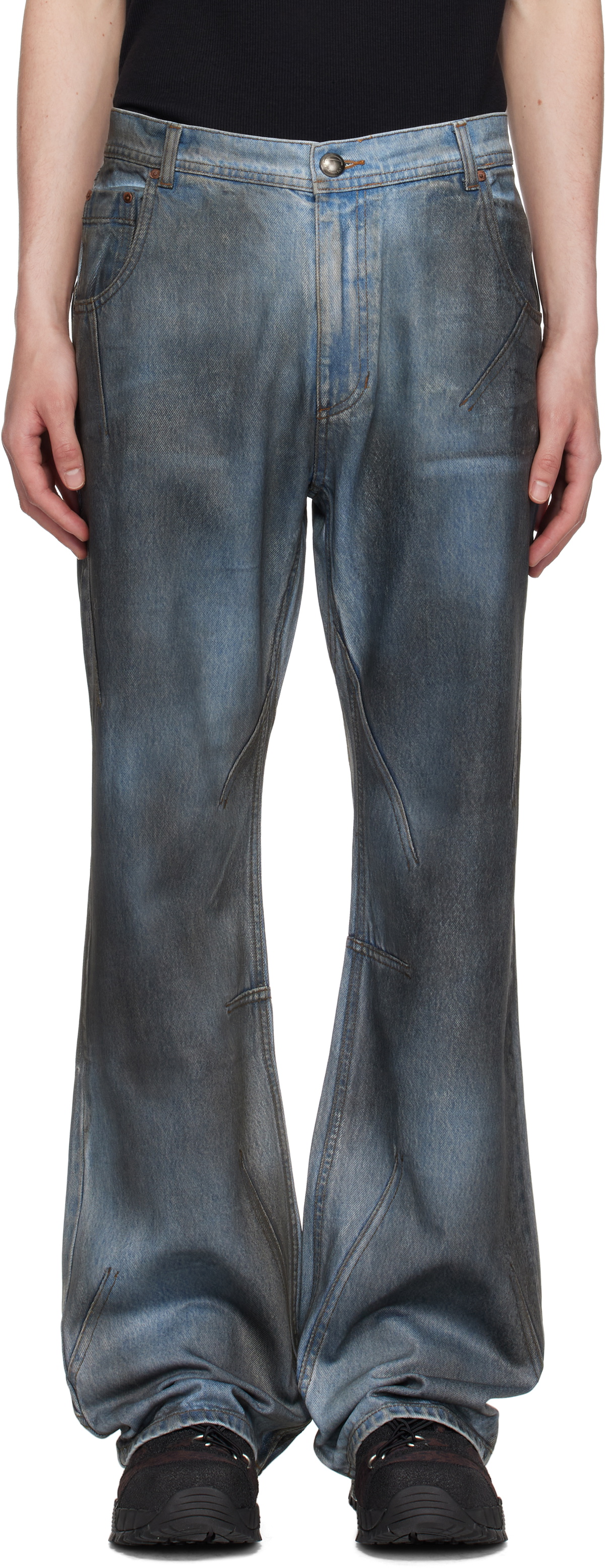 【ANDERSSON BELL】 SCRATCH CURVED WIDE JEANS ANDERSSON BELL Scratch Curved Jeans - Black | Garmentory
