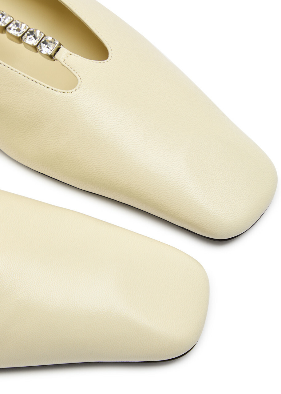 Jil Sander Crystal-embellished Leather Ballet Flats Ivory