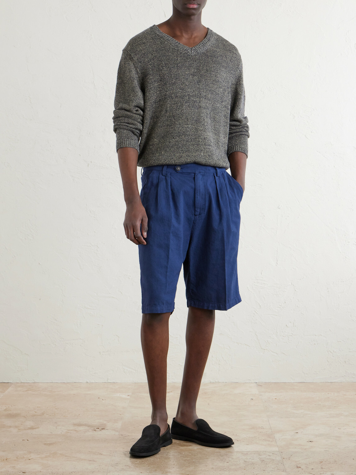 Massimo Alba - Cliff Straight-Leg Pleated Cotton Bermuda Shorts - Blue