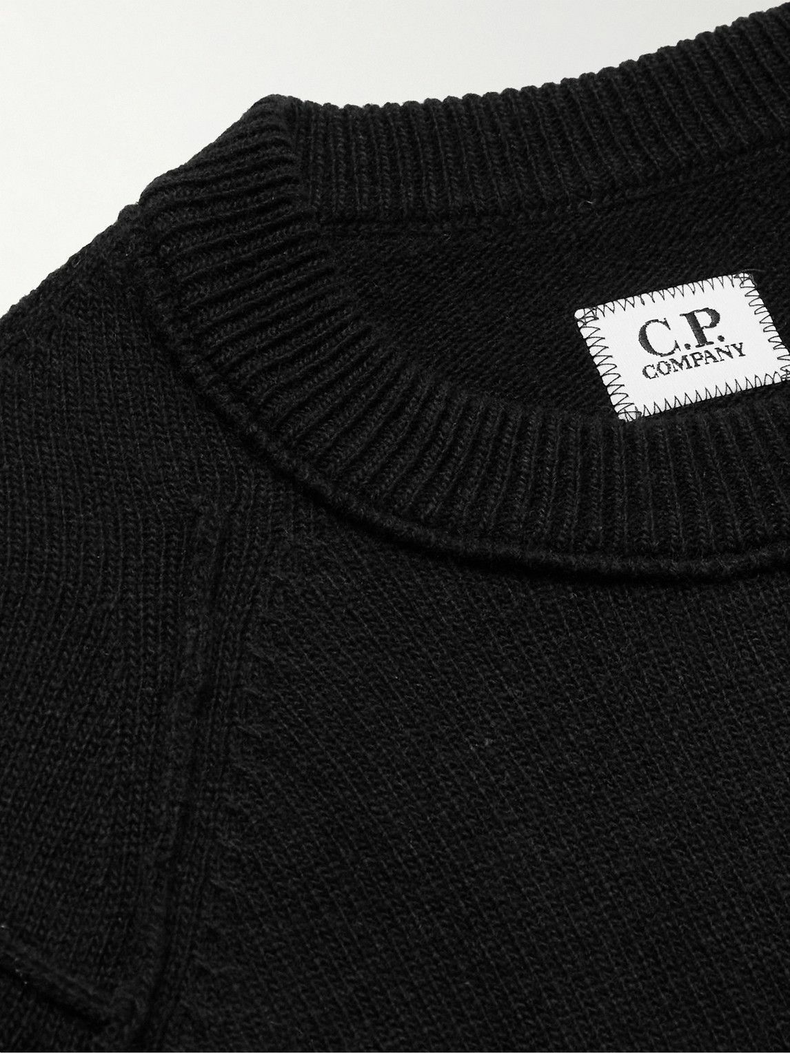 C.P. Company Wool Jacquard Logo Hooded Knit Black/White