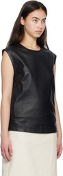 Loulou de Saison Black FIZA Ostrich-Effect Leather Blouse