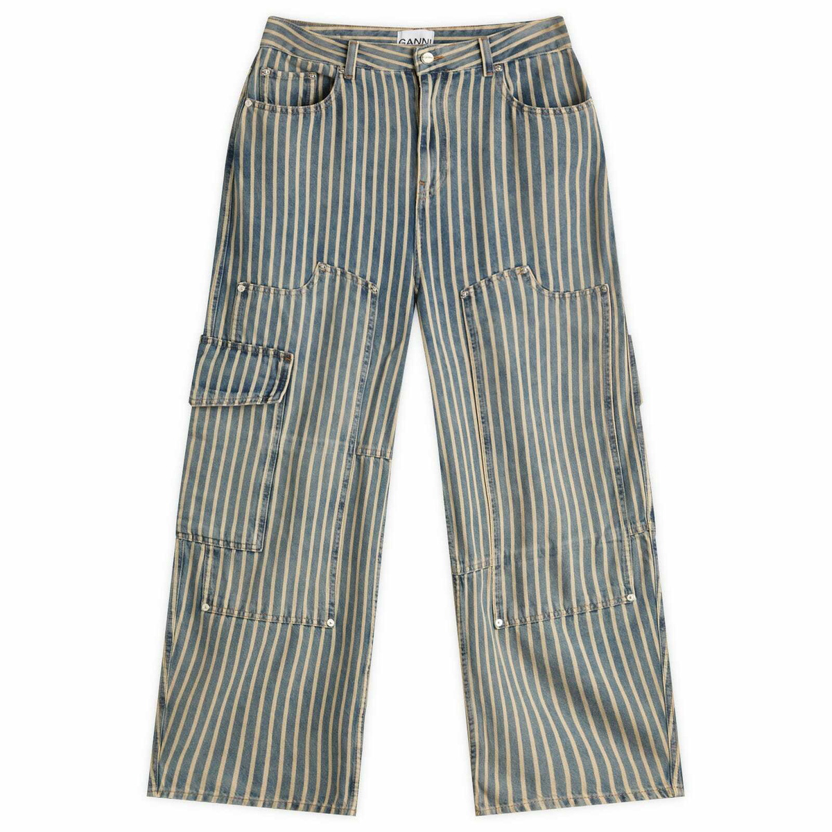 GANNI Herringbone Canvas Mid Waist Pants GANNI