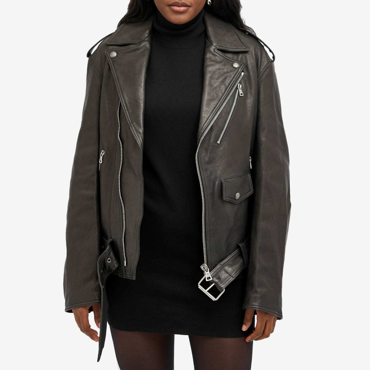 Sportmax Women's Samanta Leather Biker Jacket in Black