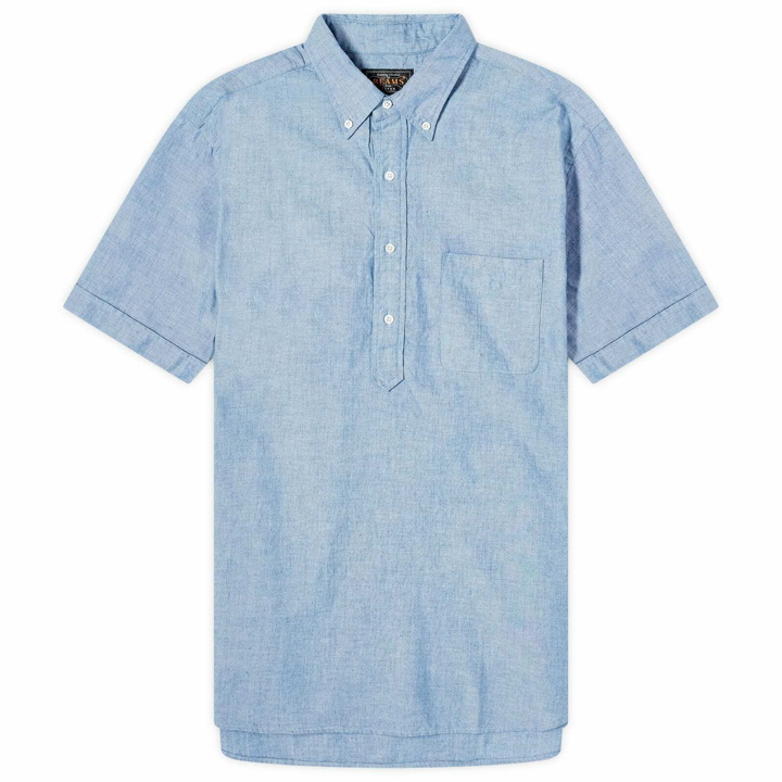 Photo: Beams Plus Men's Button Down Popover Short Sleeve Chambray Shirt in Blue