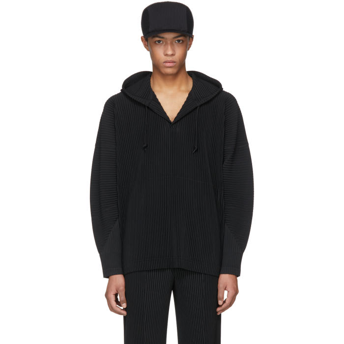 Homme PlissÃ© Issey Miyake Black Kangaroo Pocket Hoodie Homme Plisse ...