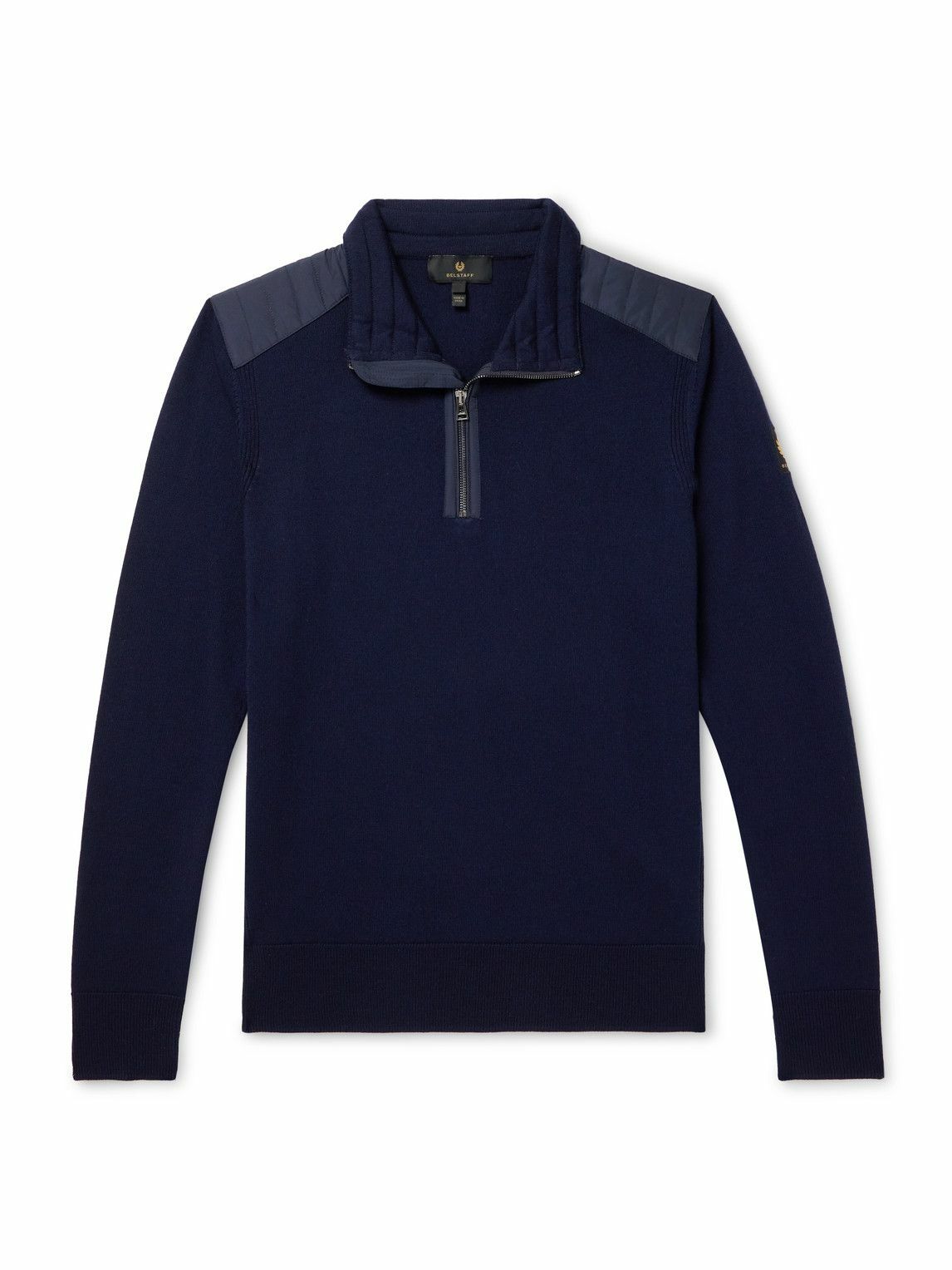 Belstaff - Kilmington Shell-Trimmed Merino Wool Half-Zip Sweater - Blue