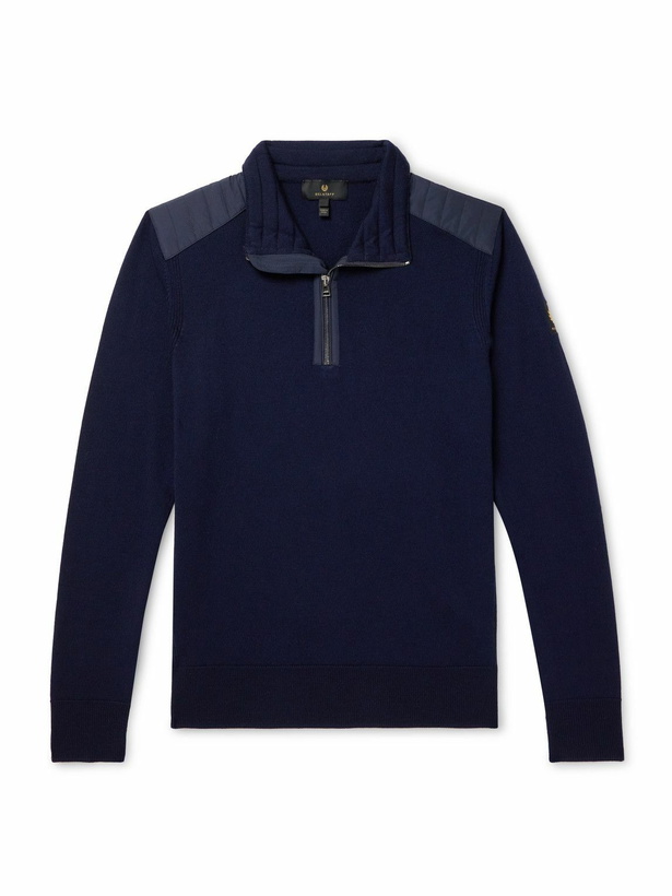 Photo: Belstaff - Kilmington Shell-Trimmed Merino Wool Half-Zip Sweater - Blue