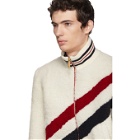 Thom Browne White Shearling Diagonal Stripe Funnel Neck Jacket
