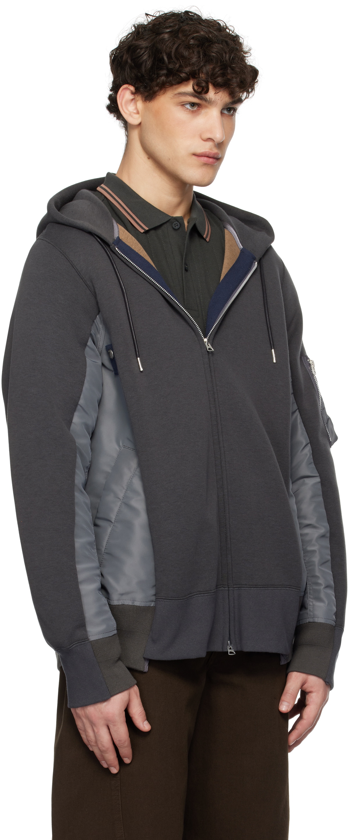 sacai Gray Sponge Sweat x Nylon Twill Hoodie Sacai