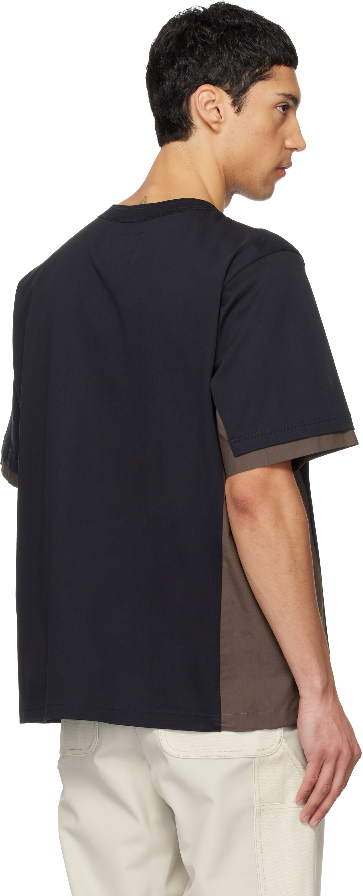 sacai Navy & Taupe Cotton Typewriter & Cotton Jersey T-shirt
