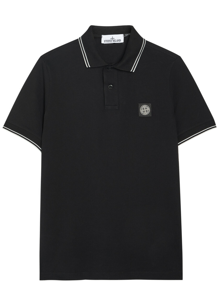 Stone Island Logo-appliquéd Piqué Cotton Polo Shirt Black
