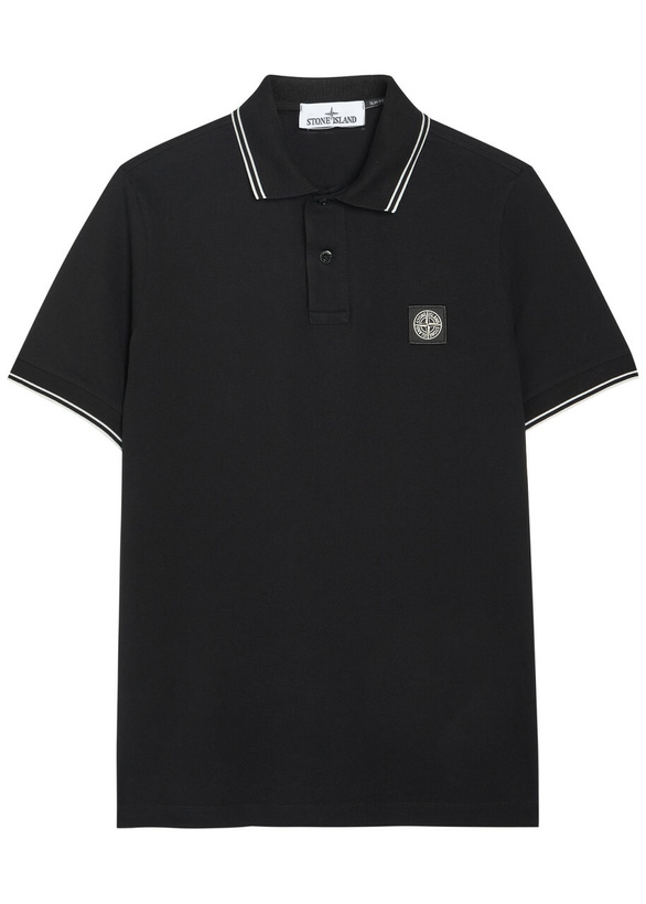 Photo: Stone Island Logo-appliquéd Piqué Cotton Polo Shirt Black
