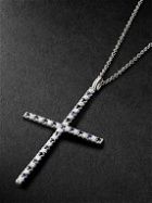 Ileana Makri - Stripe Cross White Gold, Diamond and Sapphire Pendant Necklace