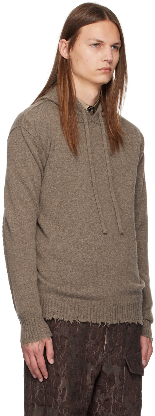 UMA WANG Brown Frayed Hoodie