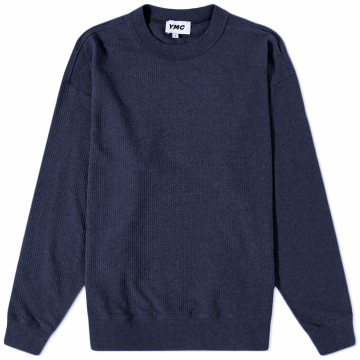 Photo: YMC Men's Melange Seersucker Sweat in Navy Marl