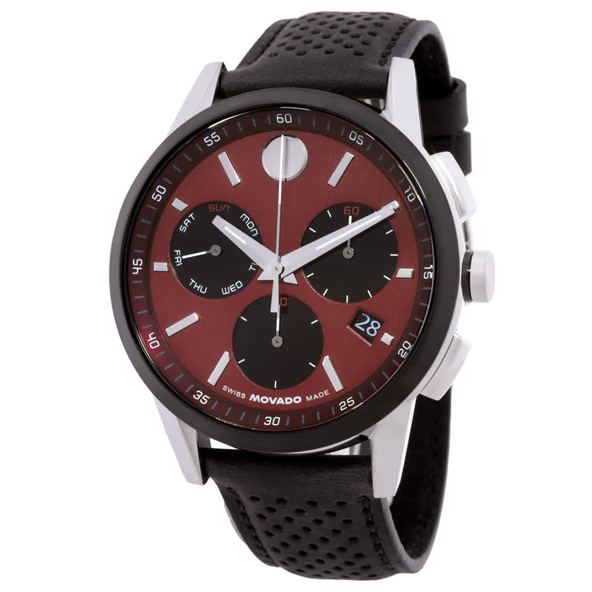 Movado Museum Sport Chronograph Quartz Burgundy Dial Mens Watch 0607897