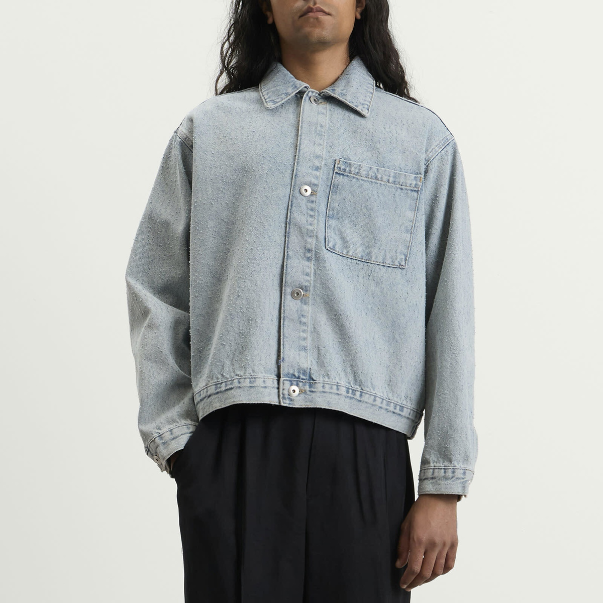 MKI Men's Twisted Weave Trucker Jacket in Bleach Wash