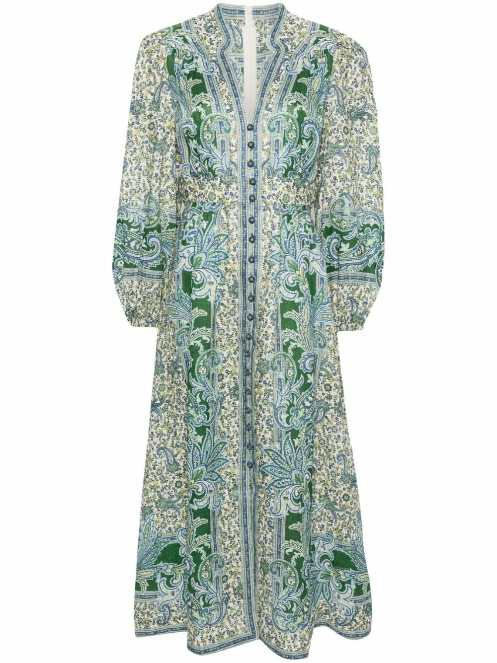 ZIMMERMANN Green Paisley-Print Linen Shirt Dress Zimmermann ZIMMERMANN Green Paisley-Print Linen Shirt Dress Zimmermann