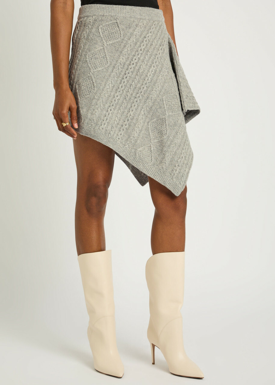 Staud Veer Asymmetric Cable-knit Wool-blend Skirt Grey