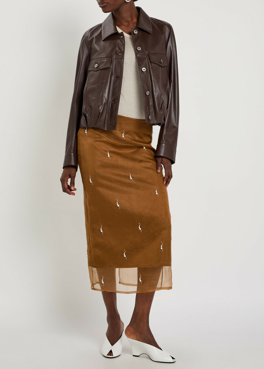 Rohe Pearl-embellished Silk-organza Midi Skirt Bordeaux