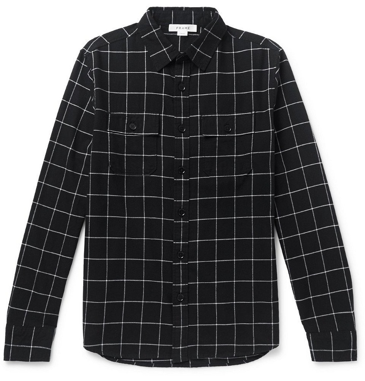 Photo: FRAME - Windowpane-Checked Cotton-Flannel Shirt - Men - Black