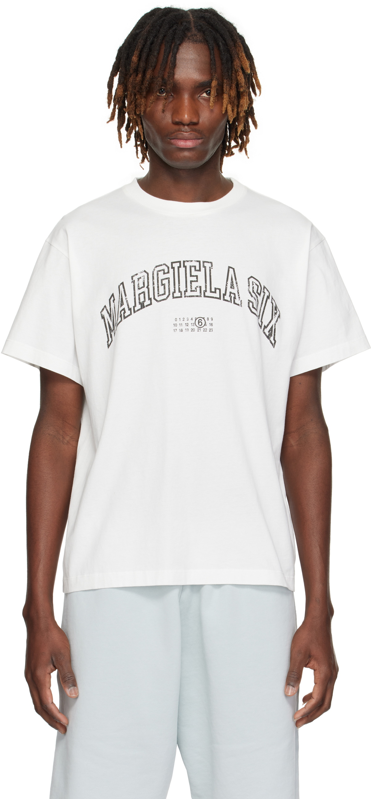 White Varsity Print T-shirt by MM6 Maison Margiela on Sale