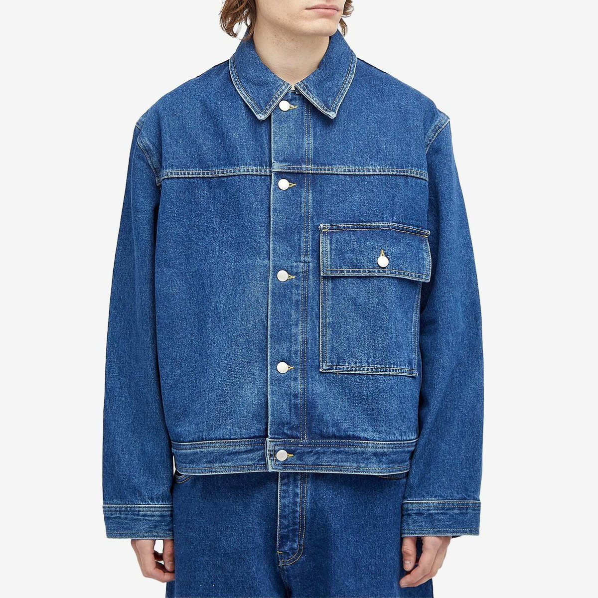 Studio Nicholson Men's Petar Patch Pocket Denim Jacket in Indigo Wash