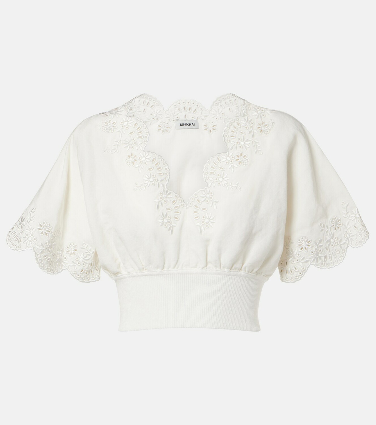 Simkhai Broderie anglaise linen-blend crop top