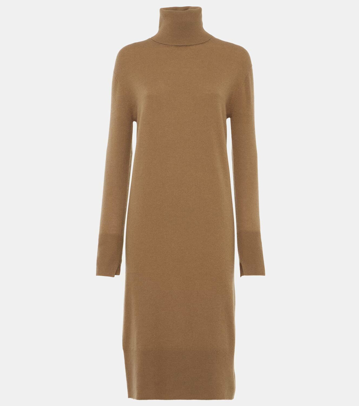 lavish bridesmaid dress Caramel Ribbed Knit Belted Turtleneck Sweater Dress main image 0
