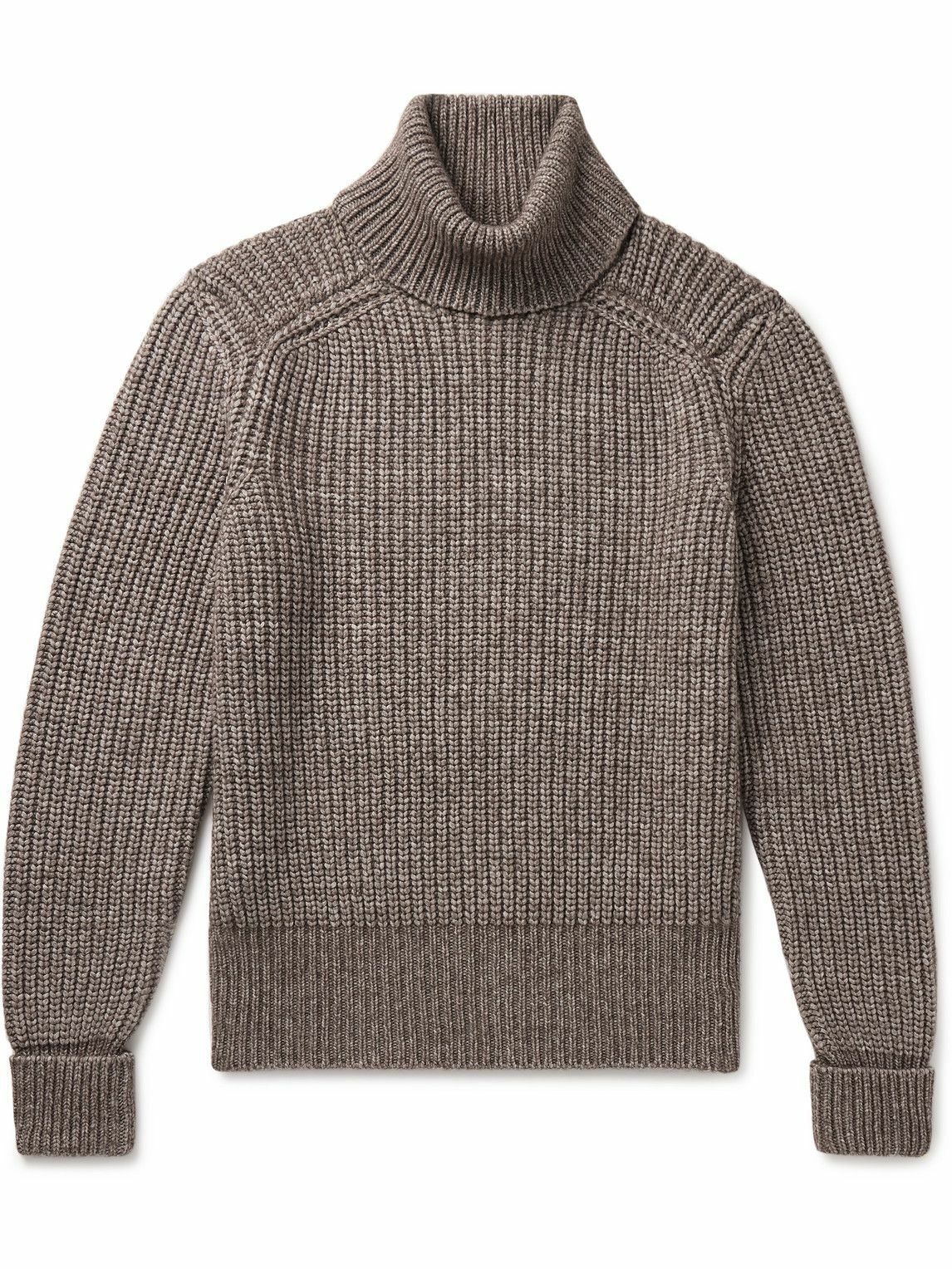 Photo: Loro Piana - Ribbed Cotton, Yak and Virgin Wool-Blend Rollneck Sweater - Brown