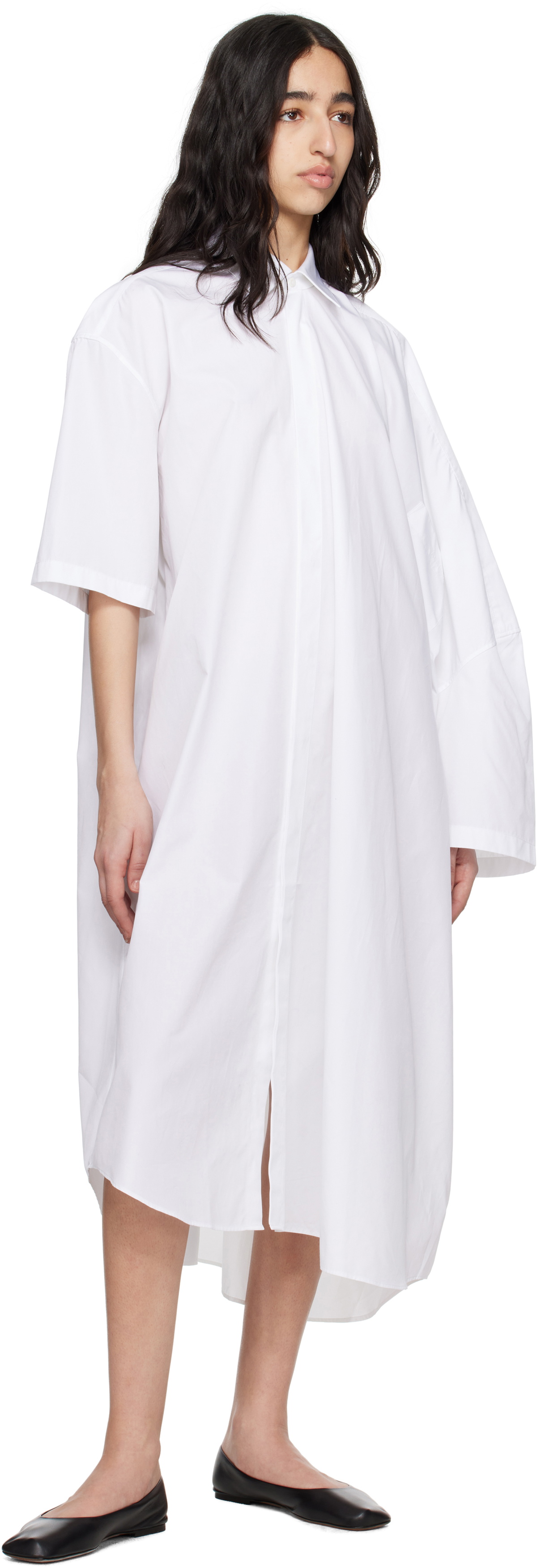 ALAINPAUL White Extended Shirt Maxi Dress