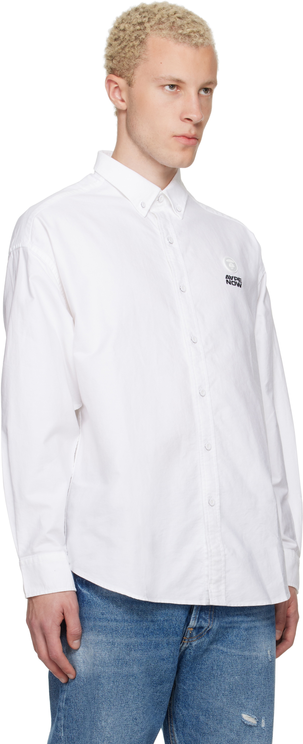 AAPE by A Bathing Ape White 'AAPENOW' Moonface Logo Long Sleeve Shirt