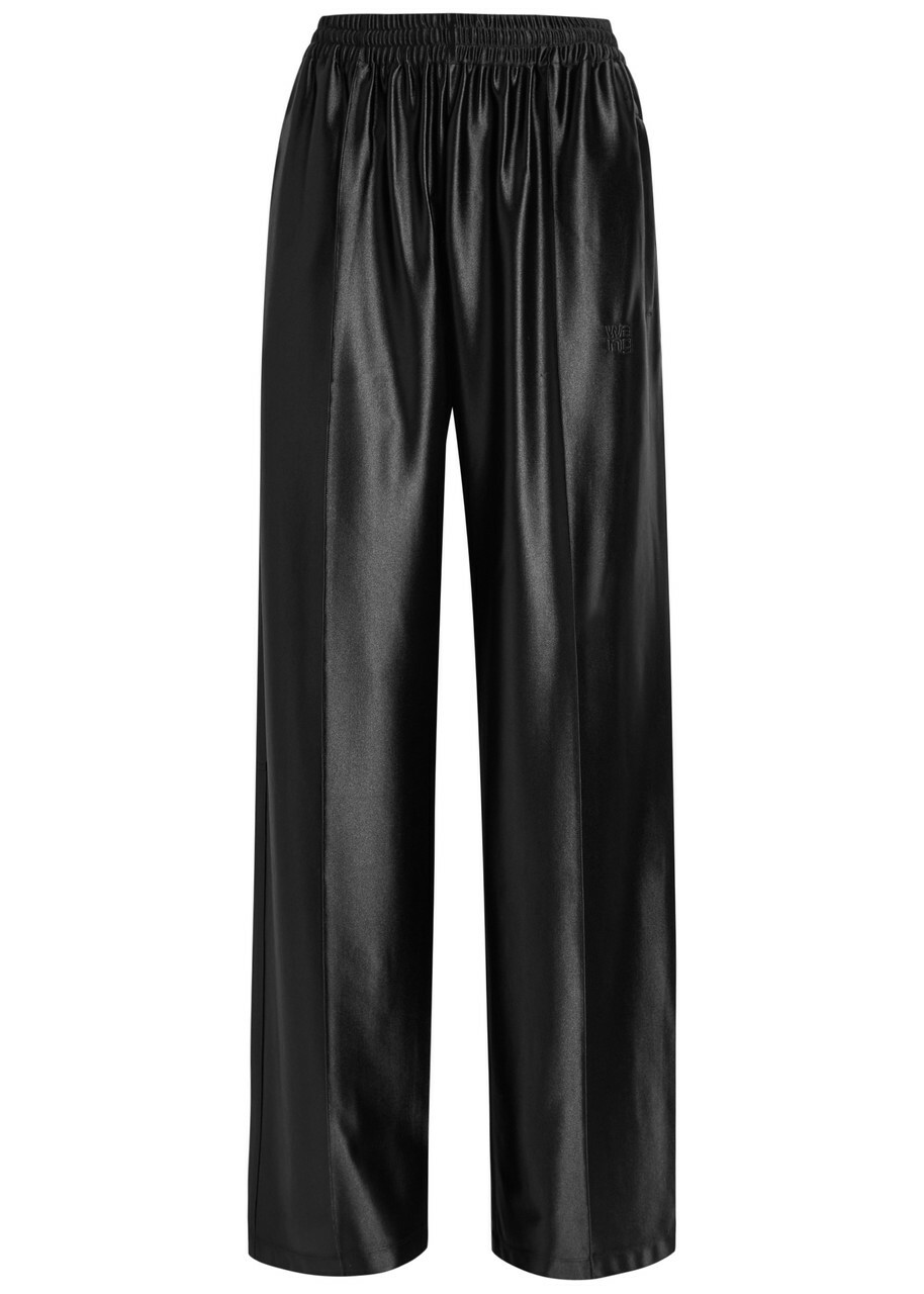 Alexanderwang.t Relaxed Logo-embroidered Satin Track Pants Black