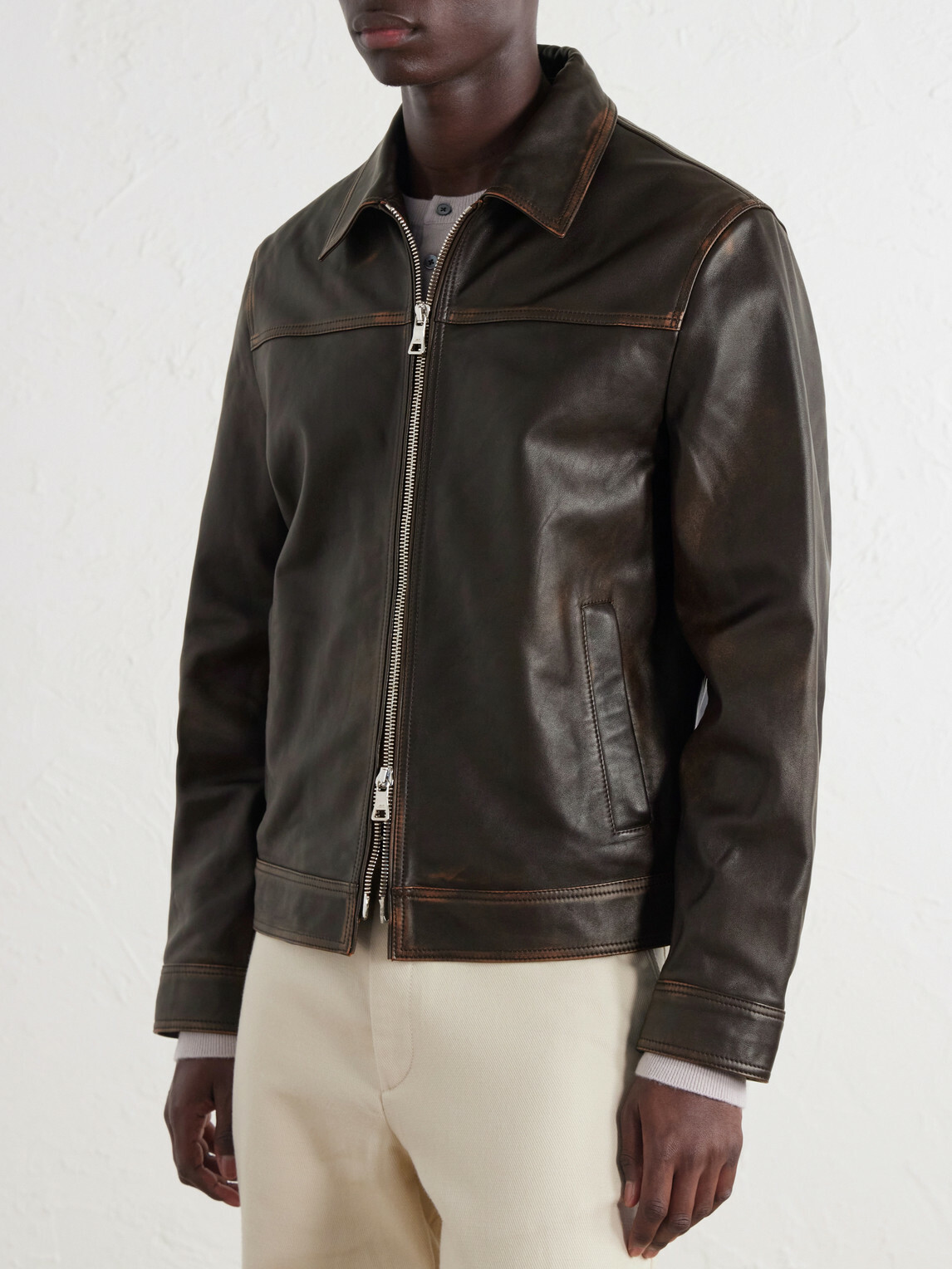 Mr P. - Distressed Leather Jacket - Brown