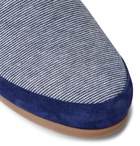 Mulo - Hamilton and Hare Suede-Trimmed Striped Cotton Slippers - Blue