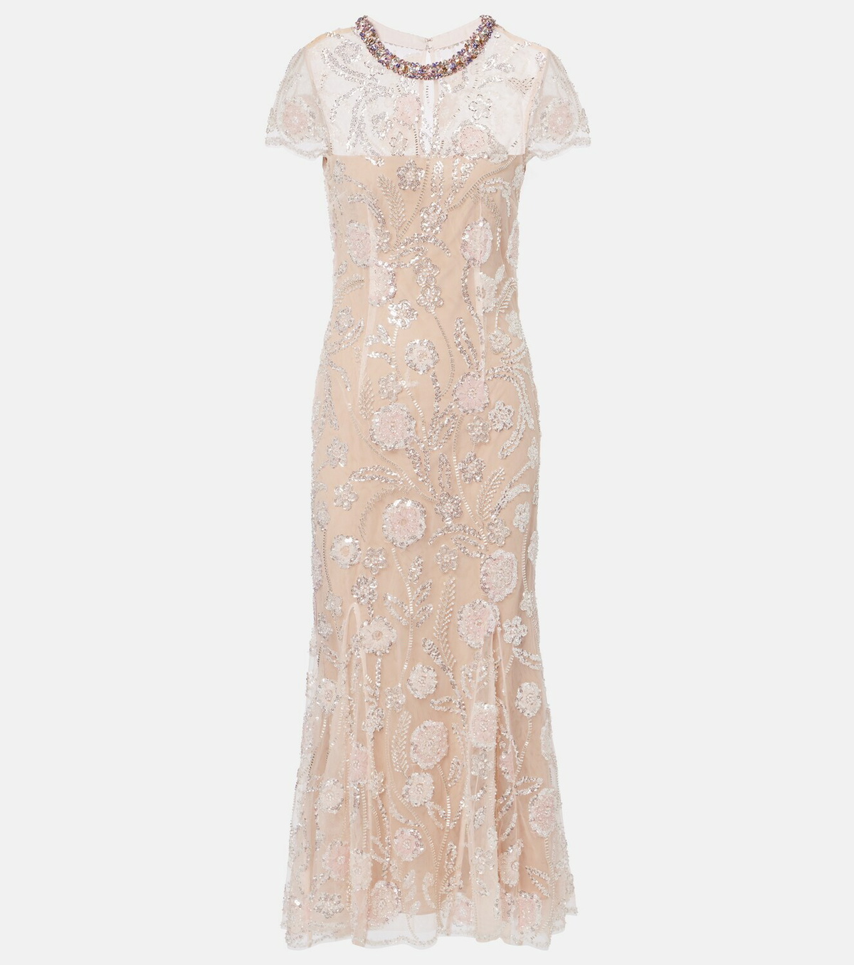Self-Portrait Floral sequined mesh midi dress