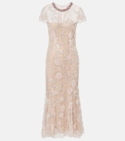 Self-Portrait Floral sequined mesh midi dress