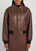 Skiim Sarah Leather Bomber Jacket Dark Brown