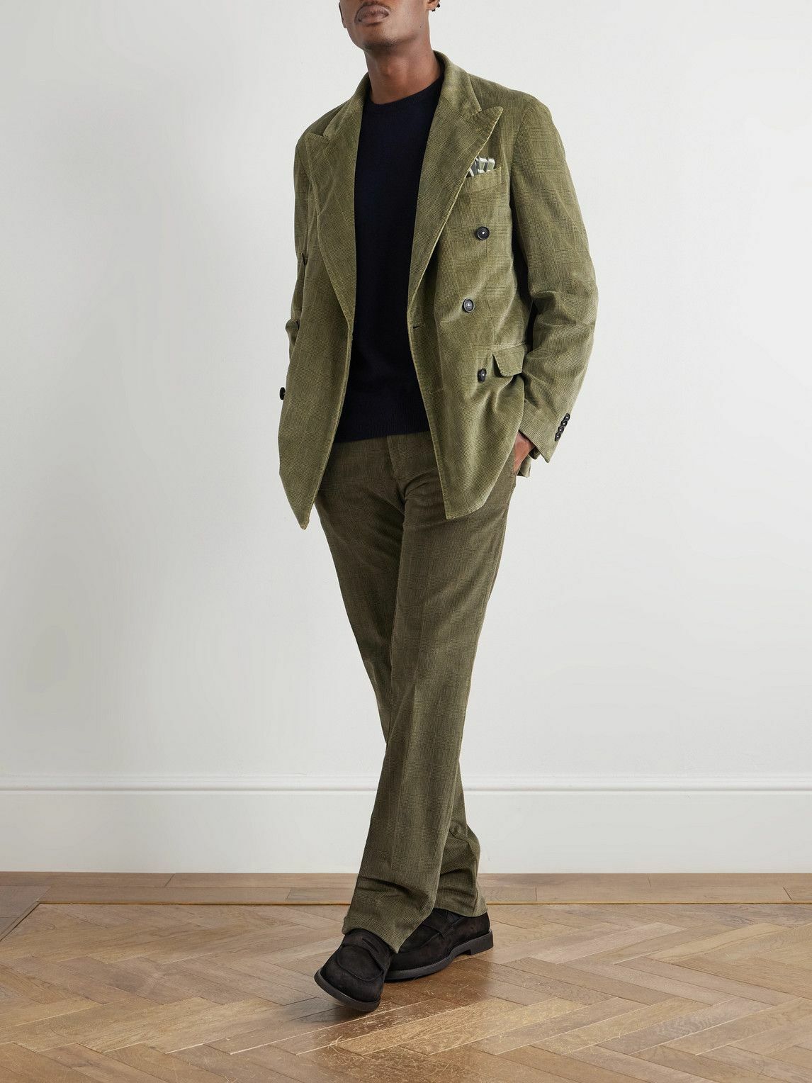Massimo Alba - Mauko Straight-Leg Prince of Wales Checked Cotton-Blend Corduroy Suit Trousers - Green