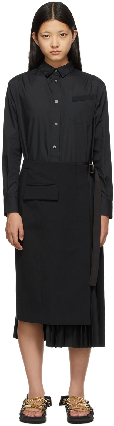 Sacai Black Pleated Suiting Mix Dress Sacai