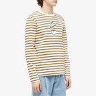Maison Kitsuné Men's Cafe Kitsune Long Sleeve Coffee Cup Printed T-Shirt in Fox/White/Navy Stripes