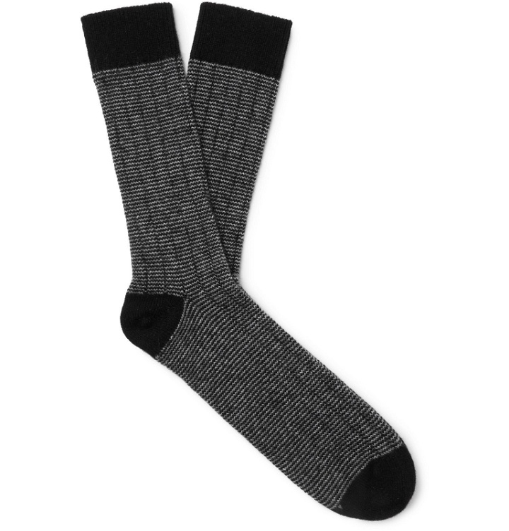 Photo: William Lockie - Striped Cashmere-Blend Socks - Black