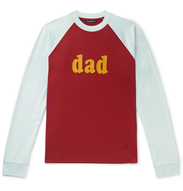 Photo: Acne Studios - Printed Colour-Block Cotton-Jersey T-Shirt - Red