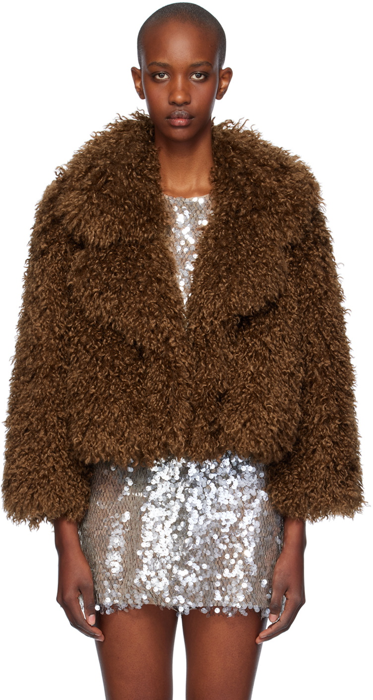 Oversized Teddy Fur Coats Anna Sui Tan Curly Faux-Fur Jacket Anna Sui