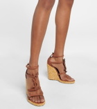 Saint Laurent - Cassandra 115 leather and raffia wedge sandals